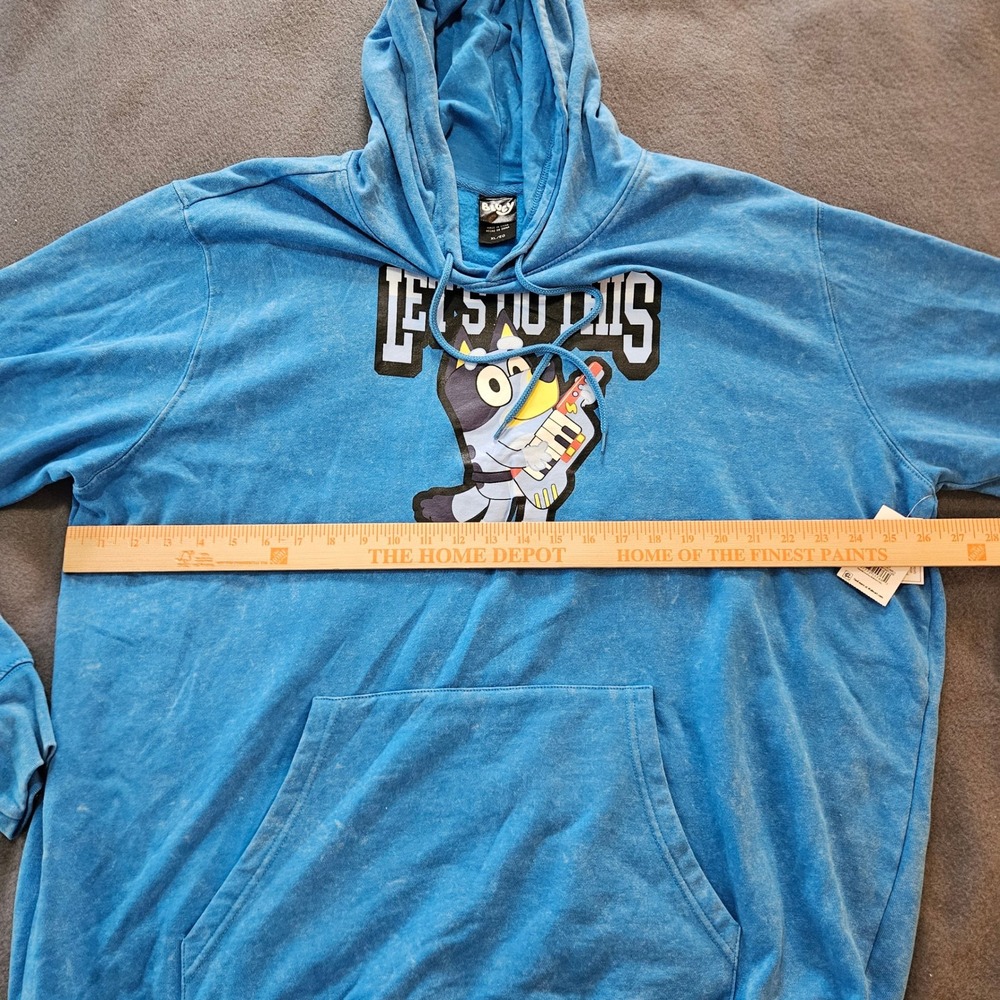 Bluey Let's Do This Graphic Hoodie Sweatshirt Men's‎ XL Distressed Blue - Picture 2 of 7